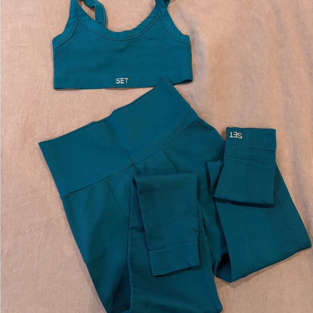 SET Active Teal Ribbed Sports Bra & High-Waist Leggings